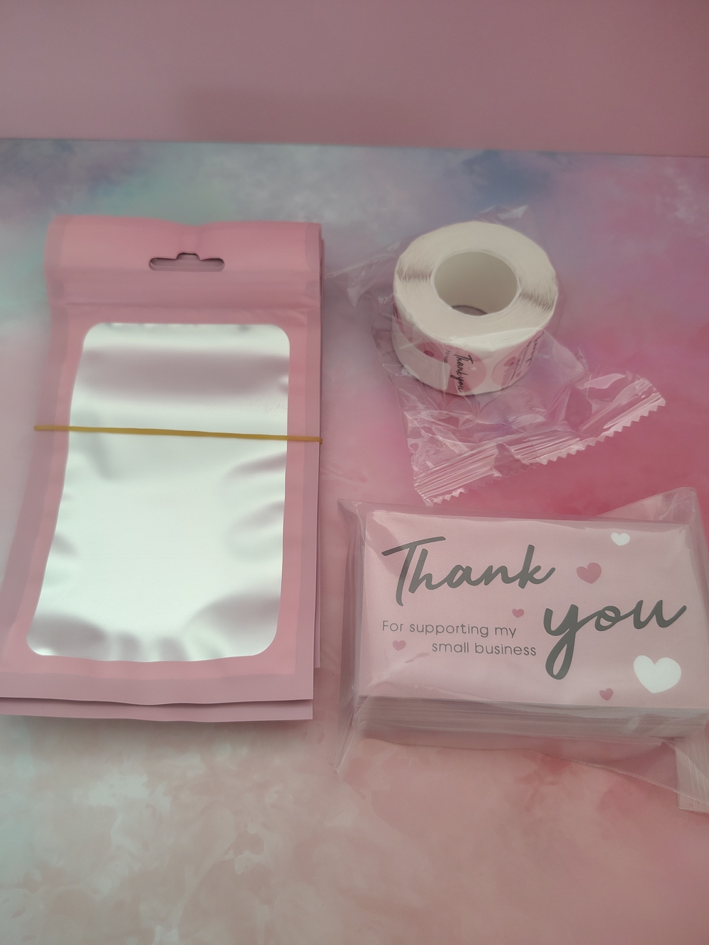 Thank You Cards and Stickers Set with Resealable Packaging Bags